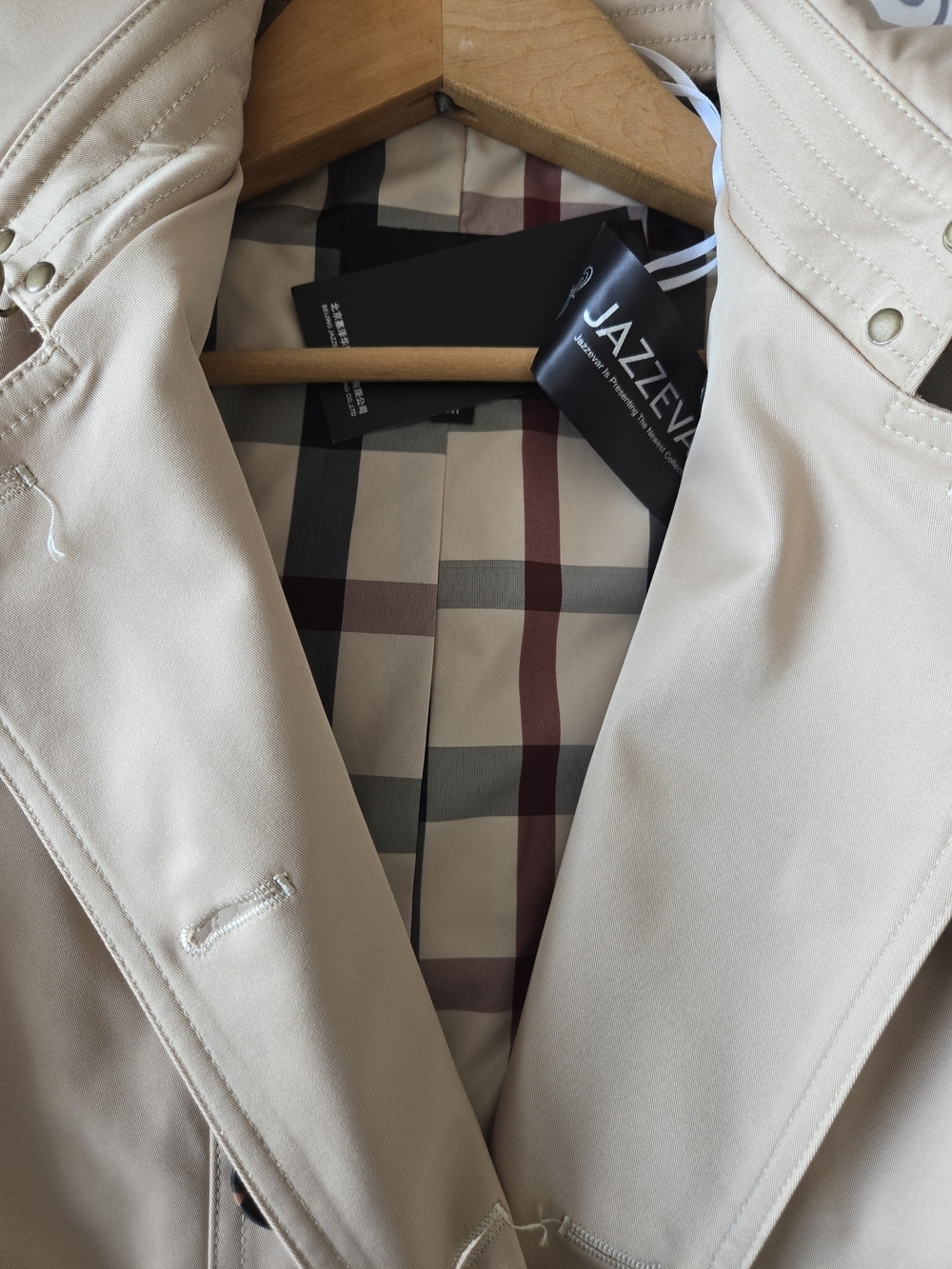 Classic Beige Double-Breasted Trench Coat Size Small – Brand New Belted Jacket - Picture 10 of 13